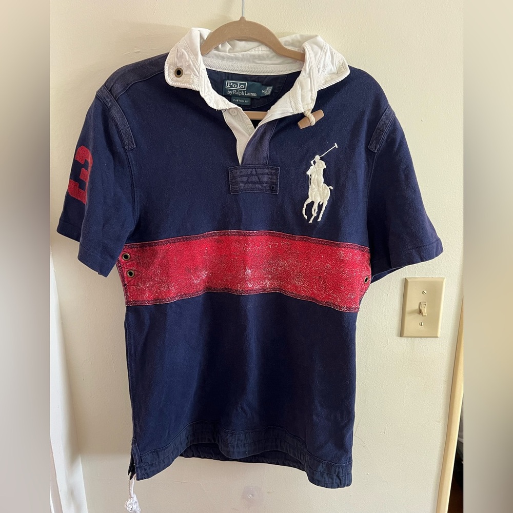 Ralph Lauren Men’s Polo Navy Blue Heavyweight Short Sleeve Rugby Shirt Big Pony